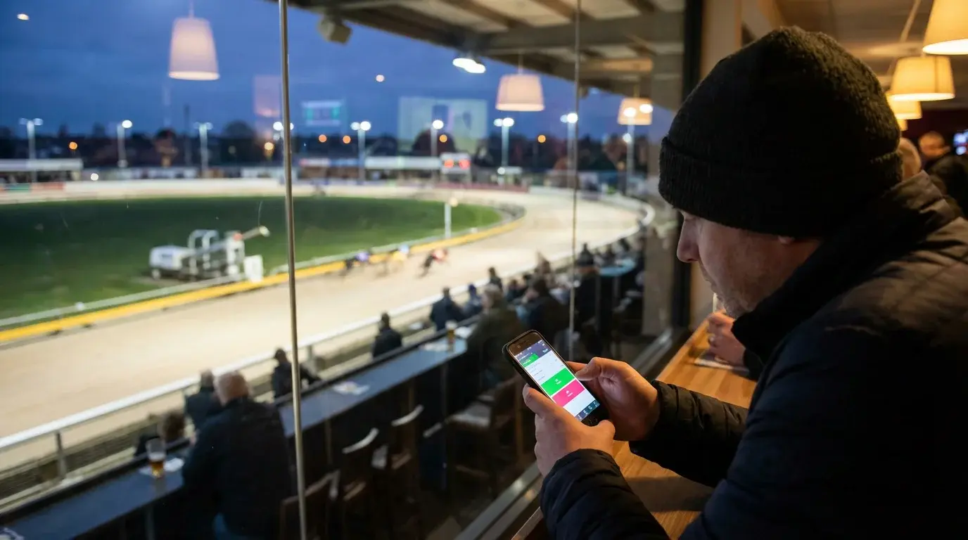 Betting exchange screen showing lay odds for a greyhound race